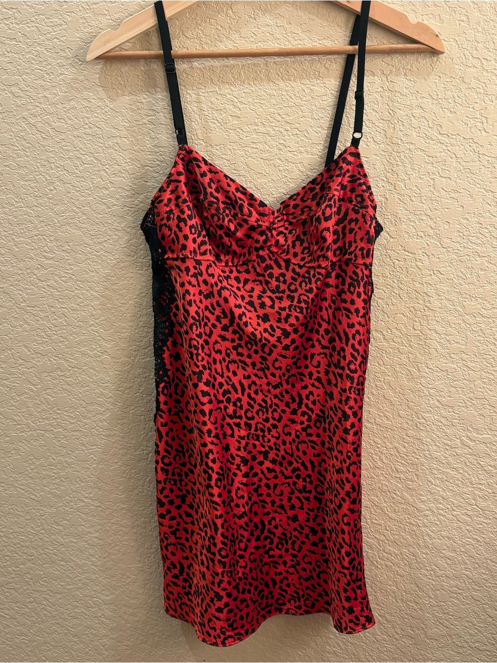 Victoria's Secret Red Leopard Black Lace Slip Dress Corset Bustier Style - Small